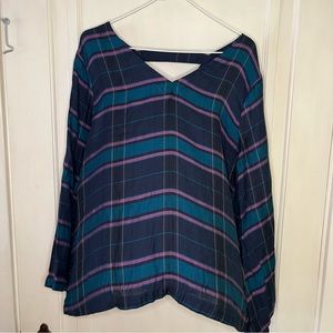 ANN TAYLOR LOFT Plaid Bar Back Bell Sleeve MULTI-COLOR Large